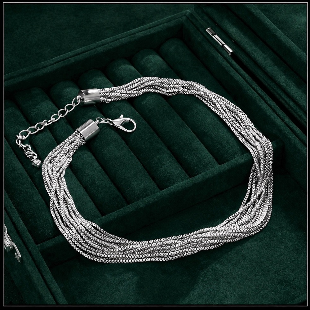 New Multi-Strand Silver Steel Chain Necklace 16”